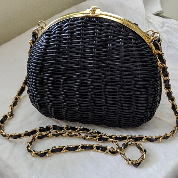 Magid Handbags - Vintage Magid Black Woven Crossbody Bag with Gold Chain